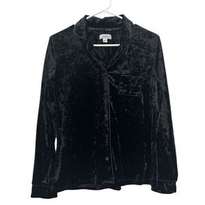 Nicole Miller New York Pajama Top Women's Size S Black Crushed Velvet